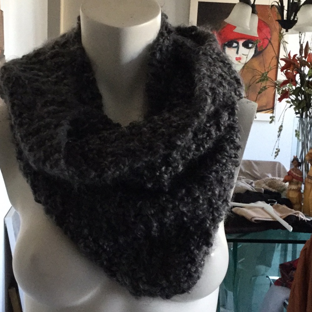Grey hand knit muffler/ infinity scarf